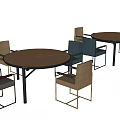 Modern Round Table and Chair Set with Gray Beige Seats and Metal Frames