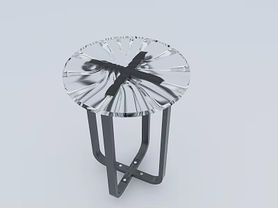 Transparent Round Side Table With Black Metal Geometric Legs And Radial Pattern Top 3d model