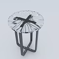 Transparent Round Side Table With Black Metal Geometric Legs And Radial Pattern Top