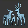 Modern Geometric Blue Deer Sculptures Large And Small On Reflective Dark Background