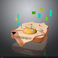 Fried Egg With Green Sprinkles On Cute Pink Cartoon Pig Belly And Colorful Decorative Squares