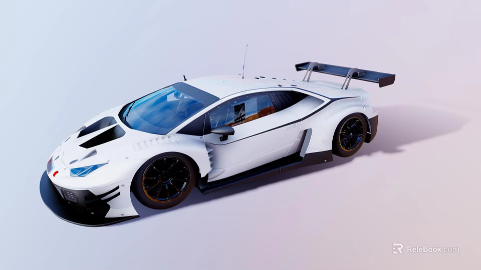 White Racing Car With Aerodynamic Body And Large Rear Wing 3d model 