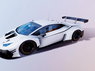 White Racing Car With Aerodynamic Body And Large Rear Wing 3d model