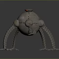Metallic Spherical Robot Creature With Yellow Light Number 09 And Clawed Mechanical Legs