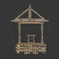 Traditional Wooden Pavilion With Thatch Roof Carved Railings And Decorative Steps