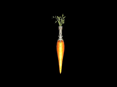 Carrot Shaped Decorative Weapon With Silver Handle And Green Leafy Tops 3d model