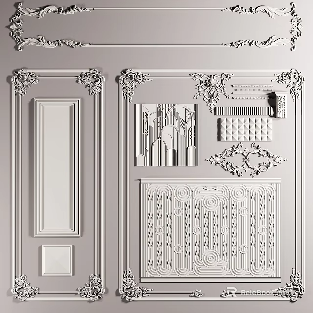 Elegant Modern Kitchen Decorative Components With Carved Panels Ornamental Moldings And Patterned Elements 3d model 