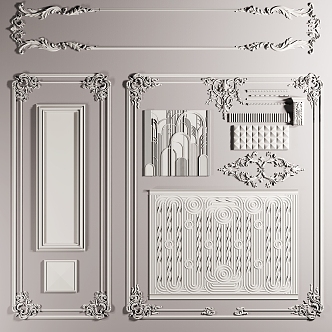 European-style carved plaster wall panel carved lines 3d model