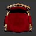Ornate Single Chair With Golden Carved Frame Red Velvet Upholstery And Crest Design