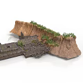 Modern Cliffside Scene With Ancient Ruins Stone Blocks And Green Vegetation