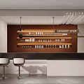 Modern Sales Office Interior Design With Bar Counter Dessert Stop High Stools And Pendant Lights