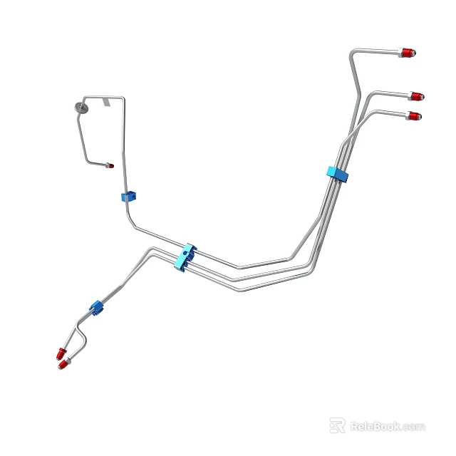 Detailed Piping System Structure With Silver Tubes Blue Connectors And Red Ends 3d model 