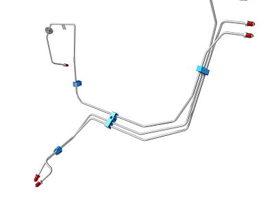 Detailed Piping System Structure With Silver Tubes Blue Connectors And Red Ends 3d model