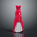 Elegant Red Strapless Long Dress With Ruched Design And White Lining