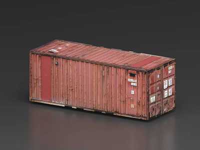 Industrial Warehouse Shipping Container With Rusted Red Exterior Labels And Metal Doors 3d model