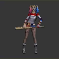 Colorful Haired Female Character With Blue Red Pigtails Holding Baseball Bat And Stylish Outfit