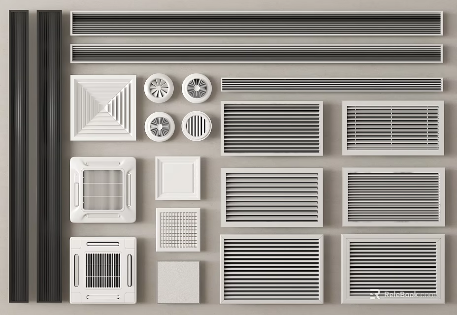 Different Types Of Air Conditioner Vents With Varied Grille Designs And Shapes 3d model 
