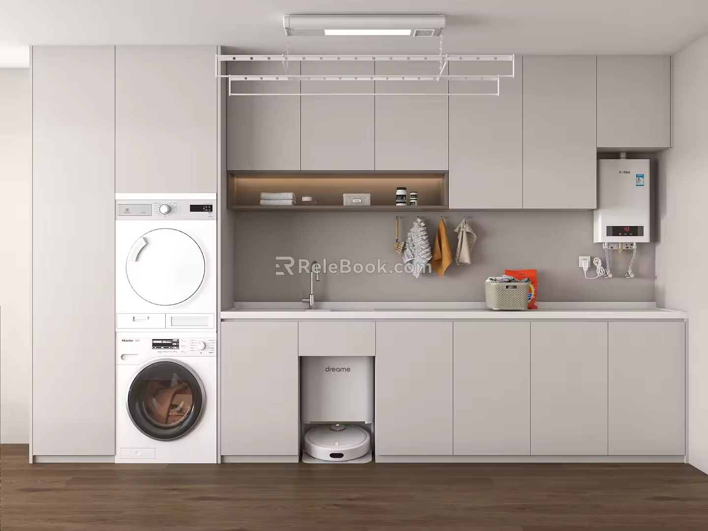 Modern washing machine cabinet washing machine sweeping robot drying area 3d model