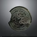 Antique Bronze Mirror With Circular Design And Intricate Carved Decorative Patterns 3d model