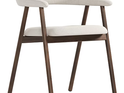 Modern Single Chair With Wooden Legs And White Cushioned Seat And Armrests 3d model