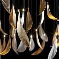 Modern Luxury Chandelier With Feather Shaped Metallic Elements Illuminated Hanging Design 3d model