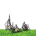 Decorative Outdoor Lights With Twig Like Structure And Illuminated Bulbs On Green Grass