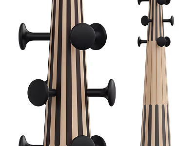 Wooden Striped Hanger With Black Hooks For Wall Mounted Modern Home Use 3d model