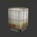 Industrial Storage Container With Metal Frame White Brown Body Label Valve And Support Legs