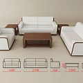 Modern White Sofa and Coffee Table Set with Wooden Frame and Dimensions 3d model