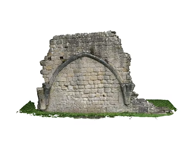Ancient Stone Feature Wall With Arched Structure And Surrounding Grass 3d model