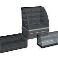 Display Cases and Shelves with Curved Glass Doors Transparent Lids and Metal Frames