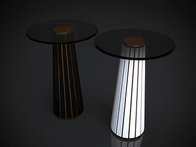 Modern Round Glass Top Side Tables With Striped Black And White Bases 3d model