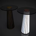Modern Round Glass Top Side Tables With Striped Black And White Bases
