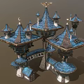 Ornate Fairy Tale Architecture With Blue Roofs Spires Intricate Details And Connected Towers