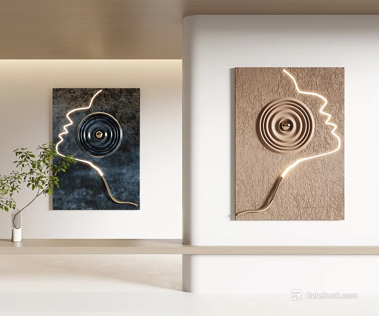 Lighted Wall Decor with Face Outline Spiral Pattern on Dark and Light Backgrounds 3d model