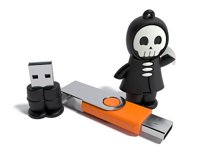 Creative Computer USB Flash Drives Featuring Skull Design And Orange Silver Styles 3d model