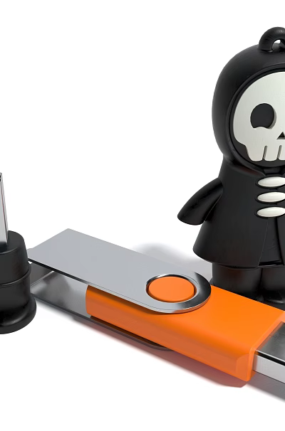 Creative Computer USB Flash Drives Featuring Skull Design And Orange Silver Styles 3d model
