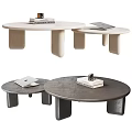 Round Coffee Tables Nested Design Square Legs Light Dark Tone with Books and Decor Items 3d model