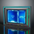 Computer Monitor With Retro Futuristic Design Blue Display And Colorful LED Trim