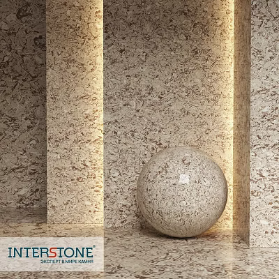 Textured Sphere Component With Stone Wall Panels In Interior Space 3d model