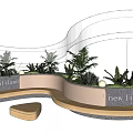 Modern Curved Landscape Seat With Potted Plants And Wave Shaped Design