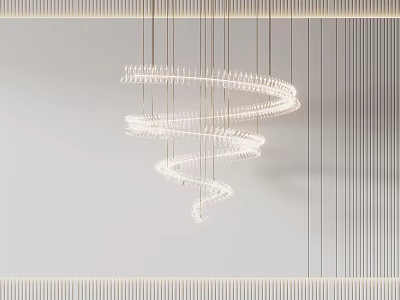 Modern Luxury Spiral Shaped White Chandelier Hanging in Minimalist Interior Space 3d model