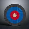 Circular Target With Gray Blue Red And Beige Layers On Dark Background 3d model