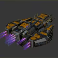 Futuristic Sci Fi Spaceship With Purple Thrusters And Orange Black Design