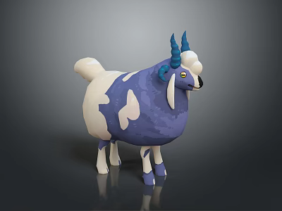 Cute Blue And White Cartoon Sheep With Blue Horns And Plump Body 3d model