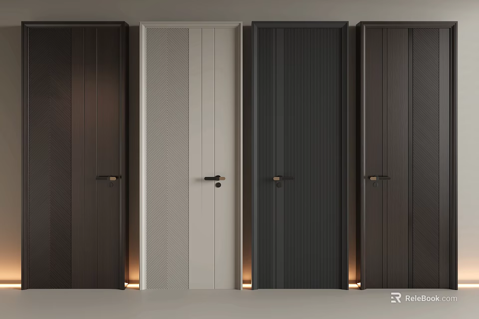 Modern Swing Doors With Various Designs Colors Textures And Under Door Lighting 3d model 