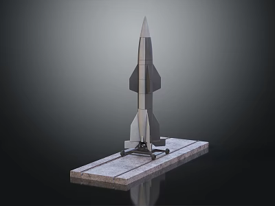 Detailed Metallic Model Rocket Display On Stone Platform With Dark Background 3d model