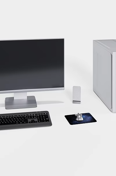 Desktop Computer Setup With Monitor Tower Keyboard Mouse And Mouse Pad 3d model