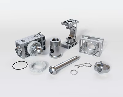 Hardware Tools Assortment With Metal Boxes Cylindrical Parts Rings Rods And Small Components 3d model