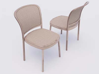 Light Brown Dining Chairs With Woven Texture And Sleek Wooden Legs Design 3d model
